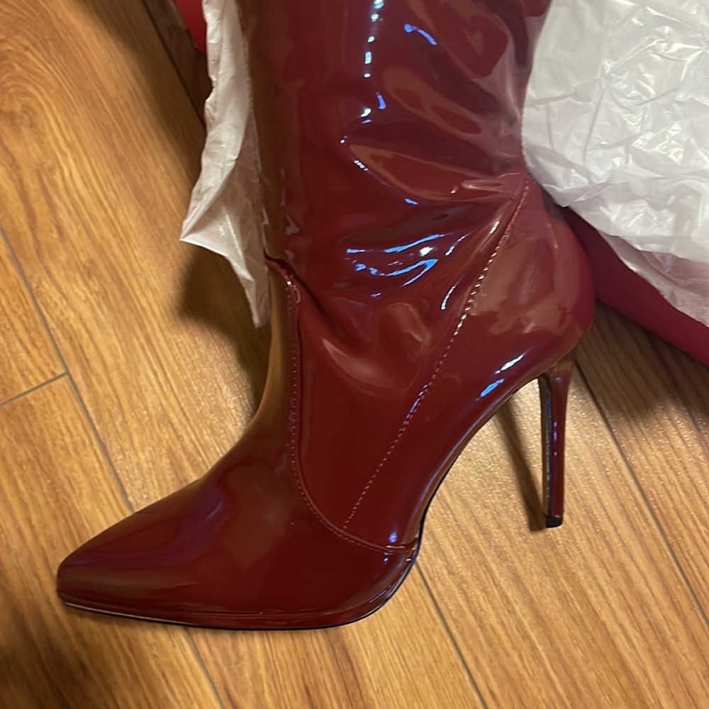 🆕 Over The Knee Burgundy Stiletto Boots 8.5 - Picture 9 of 9